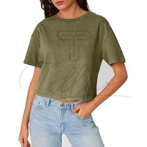 Wholesale 100% Cotton Summer <b>Crop</b> <b>Top</b> Women's T-shirt Acid Washed Oversized Drop Shoulder Eco-Friendly Quick Dry Custom Logo Hip - Product Image 1
