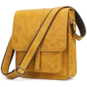 Genuine Leather Custom Men's White Messenger <b>Shoulder</b> <b>Bag</b> Crossbody Handbag with Pocket Waterproof Buckle Closure <b>Small</b> Size - Product Image 5