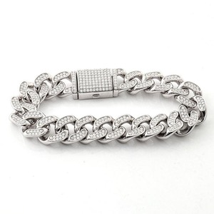 Premium <b>Iced</b> <b>Out</b> Cuban <b>Chain</b> Bracelet Micro Stone Hip Hop Fashion Jewelry Bracelet From India For Wedding And Party - Product Image 4