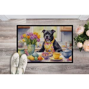 New Easter Staffordshire Bull Terrier Decor <b>Doormat</b> Non-Slip Indoor Outdoor <b>Washable</b> Low Pile Rug 18H X 27W Front Door Entryway - Product Image 2