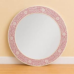Miroir rond en bois fait main avec cadre floral rose, miroir mural décoratif style shabby chic, miroir décoratif fait main - Product Image 2
