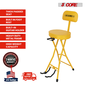 Tabouret de guitare à structure métallique 5Core, chaise rembourrée de 3,15 po avec dossier, siège musical pliable avec repose-pieds intégré - Product Image 2