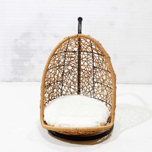 Trending PE Rattan Hanging Cat Nest Chair with White <b>Cushion</b> Pet Furniture for <b>Small</b> Cats Breathable Design All Seasons Use - Product Image 6