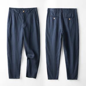 Pantalon en lin plissé beige pour homme – Pantalon décontracté 100 % lin longueur cheville - Product Image 5