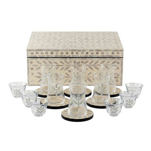 Wholesale Luxury Mother of Pearl Inlaid <b>Tea</b> Glass Set with Matching Coasters and Storage Box for Elegant Gift from Vietnam - Product Image 1