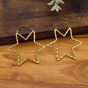 Star <b>Hoop</b> Earrings | Hammered Textured <b>Large</b> Star Shape <b>Hoops</b> | Bohemian Geometric Statement Earrings Women Fashion Jewelry - Product Image 3