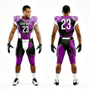 Uniforme de football américain violet et noir de qualité supérieure, personnalisable avec le nom et le logo de l'équipe, vêtements de sport tendance en gros - Product Image 5