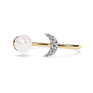Crescent <b>Moon</b> <b>Ring</b> Open Pearl Cuff Round Natural Diamond <b>Ring</b> IGI Certified 18k Gold Engagement <b>Ring</b> for Women Fine Jewelry - Product Image 1