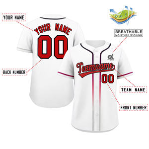 Camiseta de Béisbol Blanca Personalizada 2025, Diseño de Números Rojos y Negros, Franja Degradada, Uniforme de Equipo con Botones, Nombre y Número Personalizados - Product Image 2