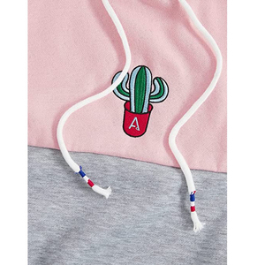 เสื้อฮู้ดสีบล็อกแบบสั่งทำ OEM ลายปักกระบองเพชร ทรงโอเวอร์ไซส์ สวมใส่สบายได้ทั้งชายและหญิง เหมาะสำหรับฤดูใบไม้ร่วง ทรงปกติ ผ้าถัก - Product Image 5