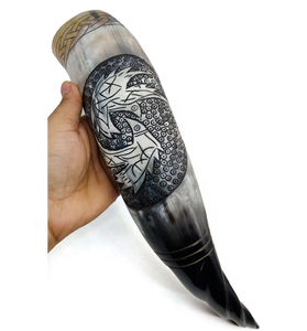 Best Quality Authentic Viking Style Agate Beer Drinking Horn <b>Mug</b> Custom Logo Eco-Friendly Carved Iron <b>Stand</b> Animal Design - Product Image 1