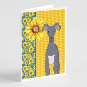 Whimsical Summer Sunflowers y Italian Greyhound Tarjetas de felicitación Pack 8 A7 Tamaño 5x7 Tarjetas de nota en blanco con sobres - Product Image 1