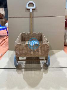 Carrito de Almacenamiento Infantil de Mimbre Hecho a Mano, Estilo Escandinavo Minimalista, Organizador de Juguetes Natural, Cesta Rodante Moderna para Guardería - Product Image 5