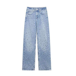 Jeans de Hombre con Cristales Brillantes, Diseño Nuevo, Corte Slim, 100% Algodón, Jeans de Mujer Personalizados con Tachuelas y Pedrería - Product Image 1