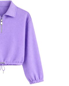Sudadera Corta Personalizada de Lavanda para Mujer con Cierre de Cremallera, Estilo Casual, con Cordón Ajustable en el Bajo, de Forro Polar Suave de Algodón y Poliéster - Product Image 3
