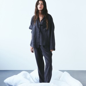 Pyjama d'été respirant en polyester/coton doux à manches courtes avec cordon de serrage pour femme, ensemble de vêtements de détente à la maison - Product Image 3