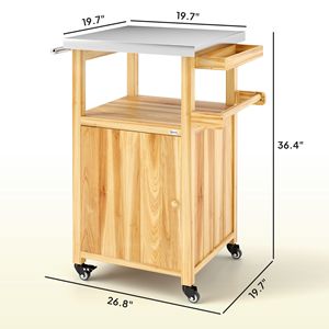 Carrello da Cucina per Esterni in Legno Massello con Piano in Acciaio Inox, Ruote e Foro Integrato, Carrello per Barbecue da Esterno in Legno Naturale - Product Image 3