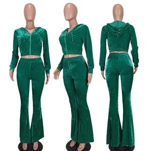 Conjunto de chándal de terciopelo de dos piezas Slim Fit Custom Street 2, bordado, informal, para entrenamiento y descanso, de color liso - Product Image 2