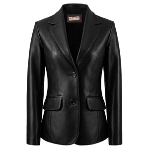 <b>Women</b> Genuine Lambskin Leather Blazer Jacket Real Leather <b>Coat</b> Ladies Fashion Casual Formal Outerwear Wholesale OEM ODM - Product Image 1