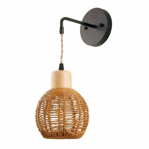 Handwoven Rattan Wall Lamp With Adjustable Drop Rod Modern Boho Natural Wicker Sconce <b>For</b> Bedroom & Living Room Eco-Friendly - Product Image 1