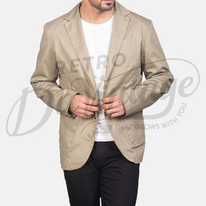 Blazer de Algodón Beige Premium para Hombre, Corte Entallado, Ligero, Informal, Deportivo, Profesional, Transpirable, Chaqueta de Verano - Product Image 3