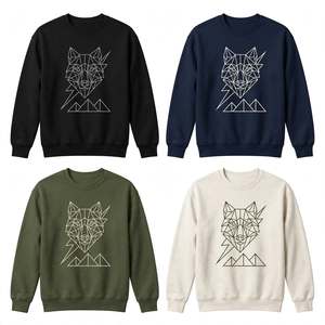 Sudadera de cuello redondo de forro polar grueso, estilo urbano personalizado, con estampado gráfico geométrico de lobo y rayo, para hombre, manga larga. - Product Image 6