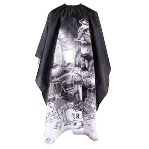 Cape de coiffure personnalisée noire avec motif de barbier et outils, anti-adhérente aux cheveux, pour usage en salon, sublimation permanente - Product Image 6