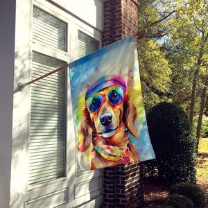 Grand Teckel Hippie Dawg Maison Drapeau Multicolore Polyester Cour Bannière Oeuvre Porche Manches Pôle Décoratif Tenture Murale - Product Image 2