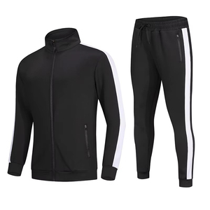 Ensemble de survêtement pour homme avec veste zippée et pantalon long à rayures, sportif, séchage rapide, polyester, pour l'automne - Product Image 1
