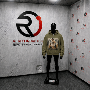 Sweat à capuche zippé en coton premium, couleur olive vieilli, avec motif ange imprimé, coupe décontractée, style streetwear, mode classique - Product Image 3