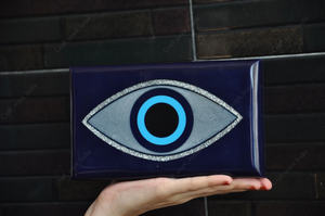 Luxury Handmade Resin Clutch Bag With Evil <b>Eye</b> Motif Glitter Inlay Beaded Handle Designer Evening Party Statement Handbag - Product Image 3