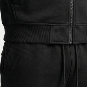 Men's Black Geometric Hooded <b>Tracksuit</b> Full Zip Casual Sportswear With Side Pockets Regular Fit Autumn Wear - Product Image 5