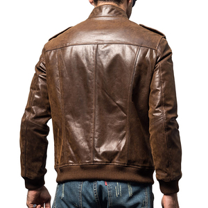 High Quality Autumn Varsity Jacket 100% Genuine Leather in Black Solid Style <b>Men</b> Customization Options Woven Stand Collar - Product Image 2