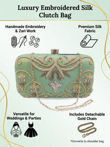 Women Embroidered Clutch Bag <b>Floral</b> Evening Handbag Metal Frame Chain Strap Party Wedding Ethnic <b>Box</b> Purse Design - Product Image 6