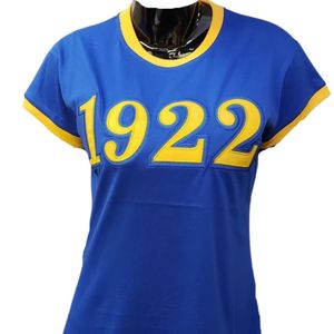 Camiseta de la Hermandad Sigma Gamma Rho con el Año de Fundación, Azul, para Mujer, Manga Corta, con Gráfico de Letras Griegas, Informal, Personalizada - Product Image 1