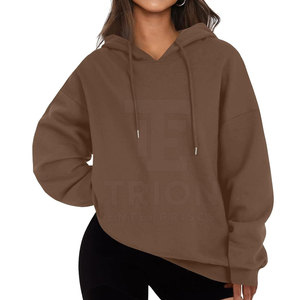 Sweat-shirt unisexe surdimensionné marron à capuche zippé en coton respirant, en molleton bouclette, couleur unie, coupe classique, pour l'automne - Product Image 1