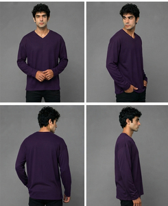 T-shirt col en V personnalisé pour homme, coupe oversize, manches longues, haute qualité, écologique, style décontracté, usage quotidien, vente en gros - Product Image 6