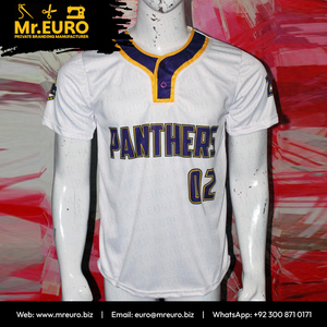 Camiseta de Béisbol Sublimada Personalizada, Panthers 02, Blanca y Amarilla, Manga Corta, Unisex, Absorbe la Humedad, Antibacteriana, Cuello en V, 100% - Product Image 3
