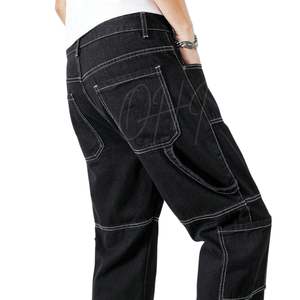 Pantalones vaqueros cargo negros personalizados para hombre, con costuras en contraste, multibolsillos, estilo urbano, corte holgado, ropa de trabajo - Product Image 5