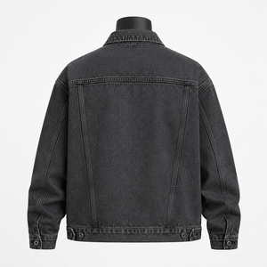 Chaqueta vaquera negra personalizada para hombre, estilo camionero, de algodón lavado, talla grande, venta al por mayor OEM - Product Image 2
