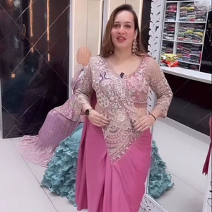 2026 Ensemble Saree en Soie Prêt-à-Porter, Style Traditionnel, Broderie de Paon et Travaux de Paillettes Riches, pour Mariage et Fêtes, Hiver/Été - Product Image 1