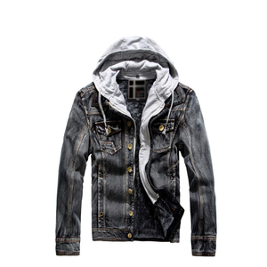 Veste en jean à capuche pour homme avec doublure en fausse fourrure, coupe ajustée, fermeture à boutons, vêtement décontracté pour l'automne - Product Image 5