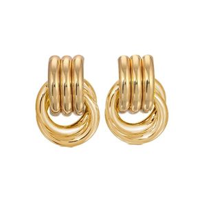 Orecchini a Cerchio Multistrato Placcati Oro alla Moda, Orecchini a Perno in Acciaio Inossidabile per Donna, Stile Trendy - Product Image 1