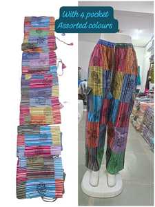 Pantalon Harem en Toile Lavée Style Streetwear Géométrique pour Femme, Taille Élastique, Coupe Ample, Longueur Cheville, Mode Estivale, 4 Poches, Couleurs Assorties - Product Image 1