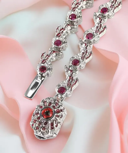 Collier en moissanite rouge, bijou floral en argent, collier élégant pour femme, cadeau de mariage - Product Image 3