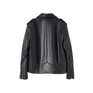 Chaqueta de Motociclista para Mujer, de Piel de Oveja, Transpirable, con Cierre de Cremallera Corta, Cuello Camisero, Manga Larga, Resistente al Viento, para Invierno - Product Image 2