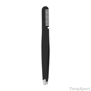 Pince à épiler inclinée en acier inoxydable noir mat avec peigne, logo personnalisé, outil de beauté haut de gamme - Product Image 2