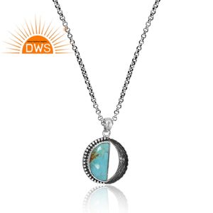 Último diseño 925 plata esterlina Natural Kingman turquesa piedra preciosa colgante collar joyería personalizada para mujer regalo para ella - Product Image 4