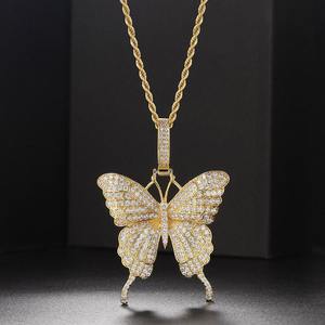 Collier Papillon Tendance avec Pendentif Givré pour Femme, Couleur Or, Cristal, Style Hip Hop Rock, Chaîne Cubaine en Acier Inoxydable, pour Mariage et Fête - Product Image 1