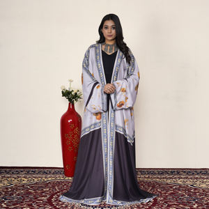 Abaya de satén coreano de lujo con estampado para mujer, elegante cárdigan árabe con frente abierto y mangas anchas, ropa islámica modesta. - Product Image 1